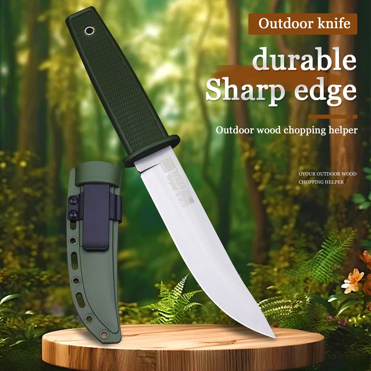 WPKOPYA(USA) Outdoor Hunting Straight Knife with sheath, Camp rescue Straight Knife, Jungle tool knife